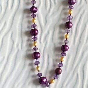 Hand knotted freshwater Pearl & Amethyst Necklace